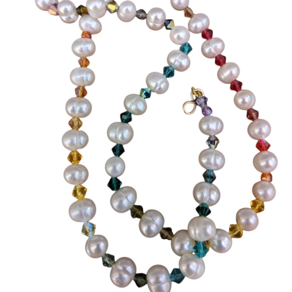 Pearl and Swarovski Crystal Rainbow GF Necklace